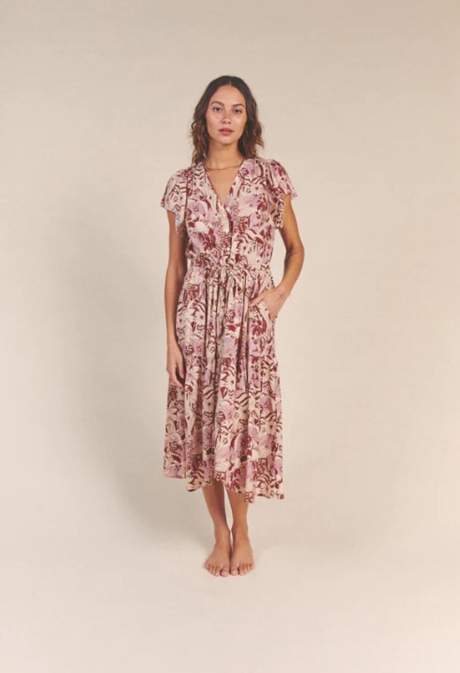 Trovata Kristi Birds of Paradise Floral Midi Dress Size XS